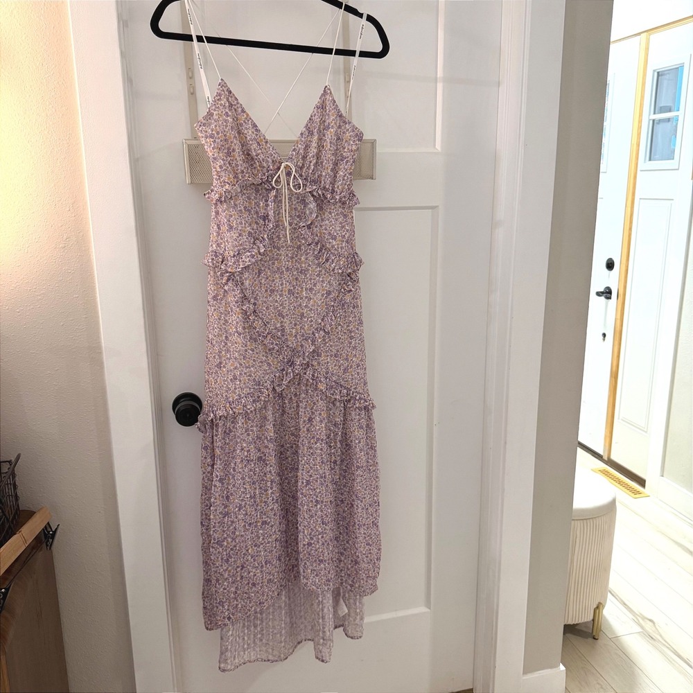 For Love & Lemons Cayne Maxi Dress Lavender Floral Ruffle M Cottagecore Coquette